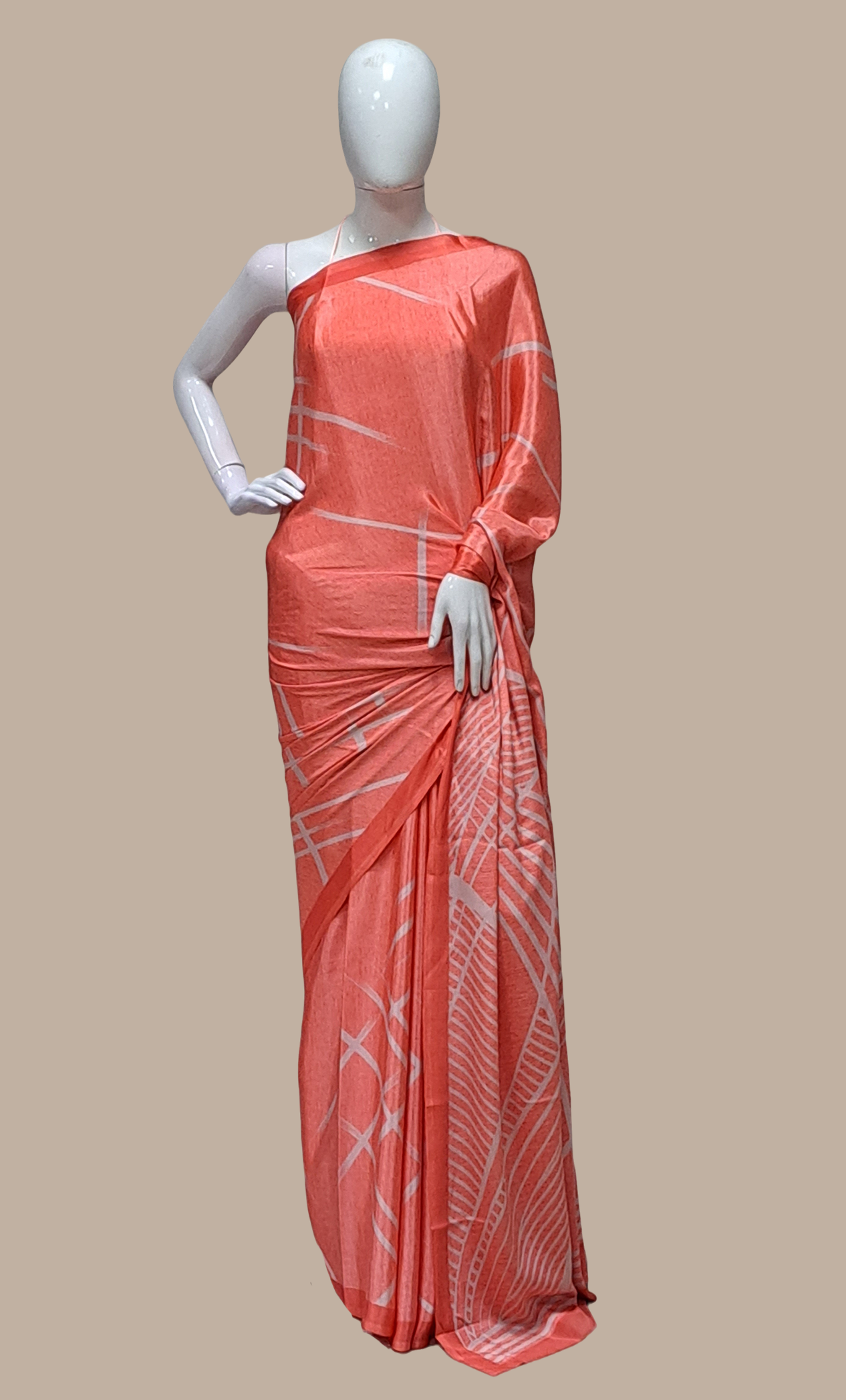 Deep Peach Printed Sari