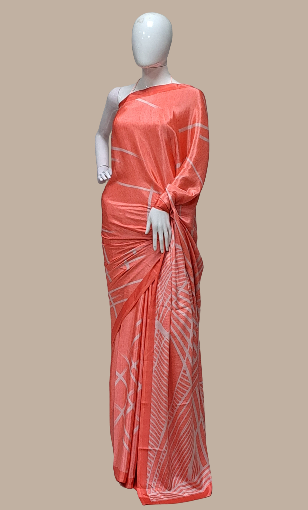 Deep Peach Printed Sari