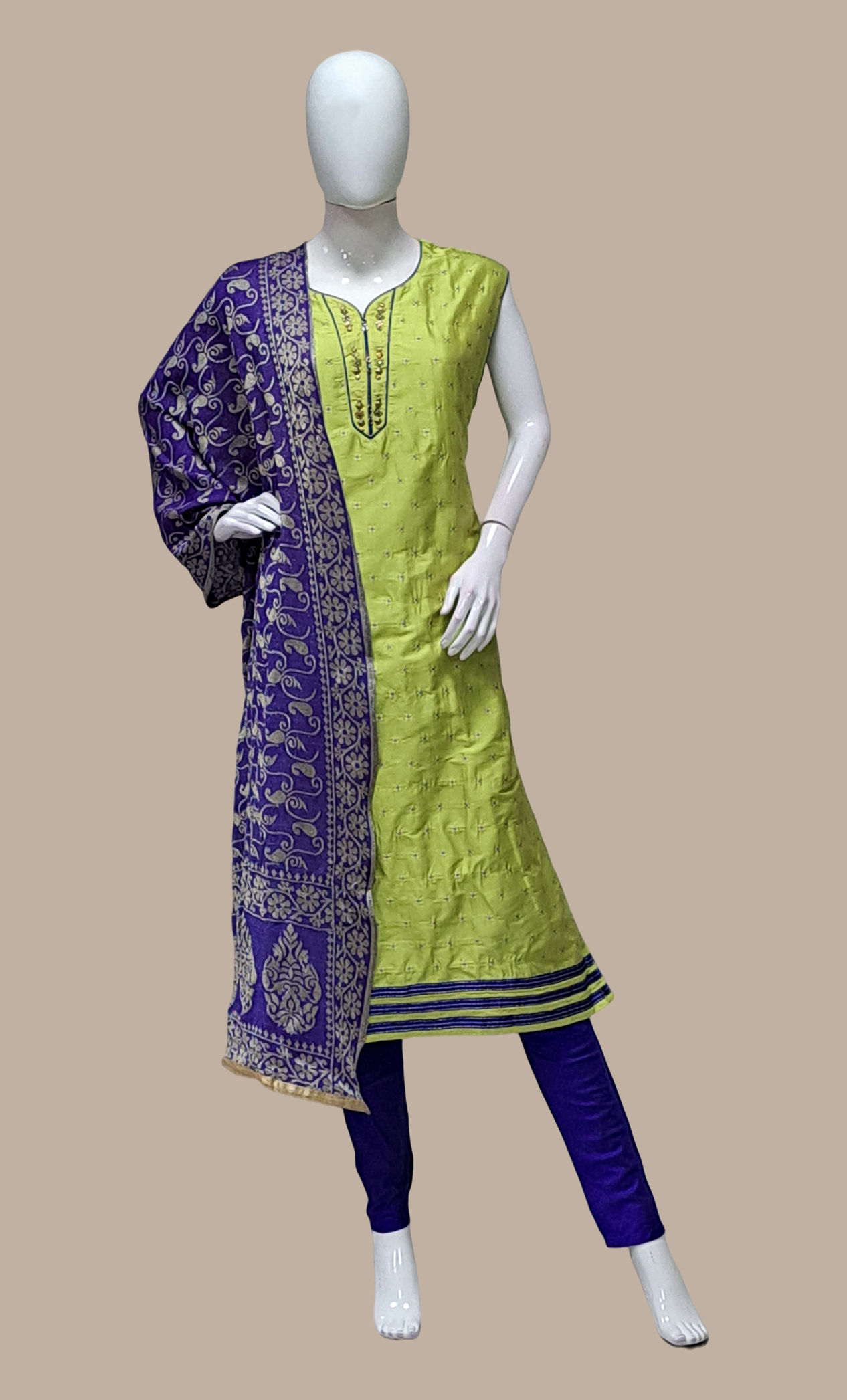 Lime Green Embroidered Churidar