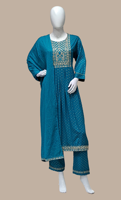 Turquoise Embroidered Punjabi