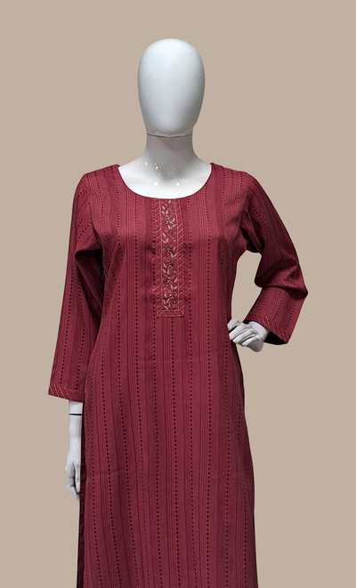 Dark Mink Embroidered Kurti Top & Pants