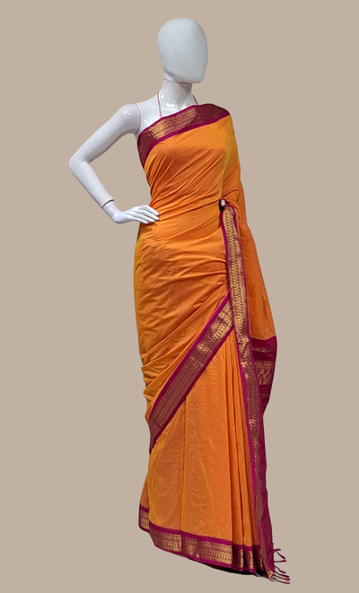 Deep Orange Art Silk Sari