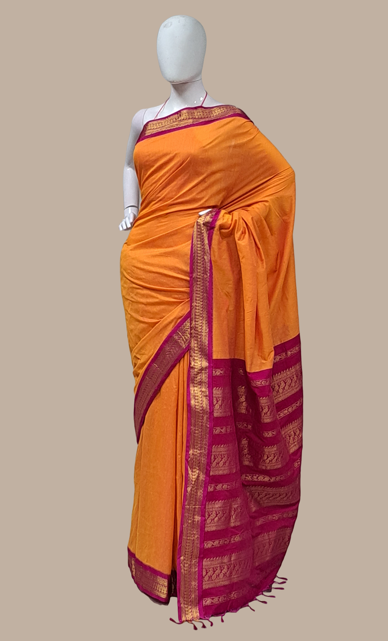 Deep Orange Art Silk Sari
