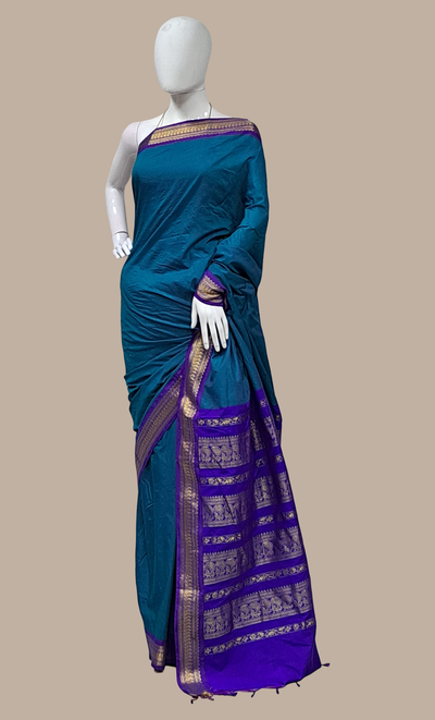 Deep Teal Art Silk Sari
