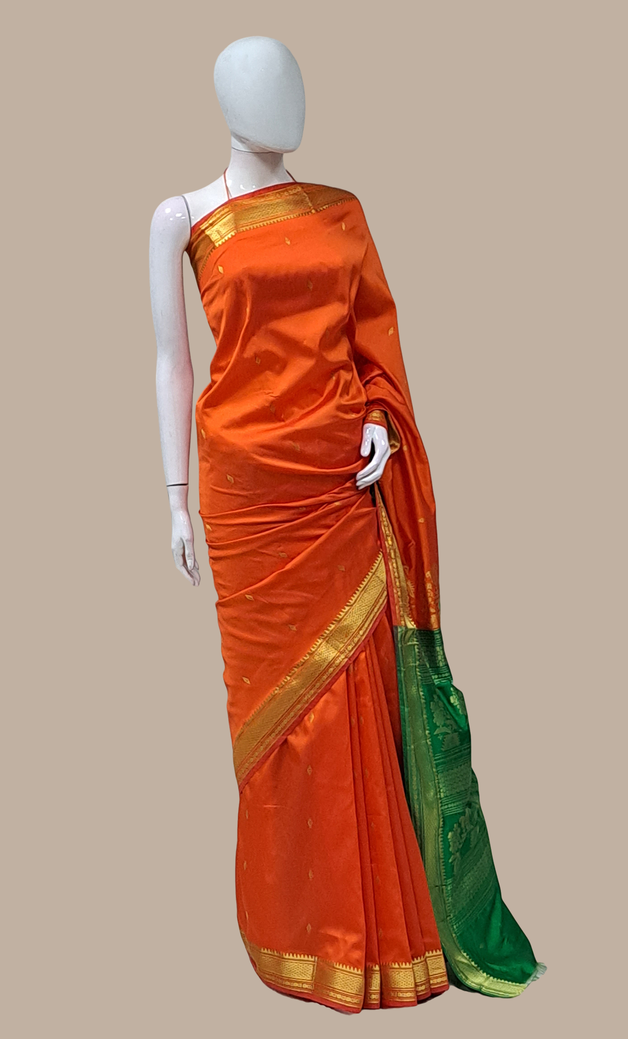 Deep Orange Kanjivaram Sari