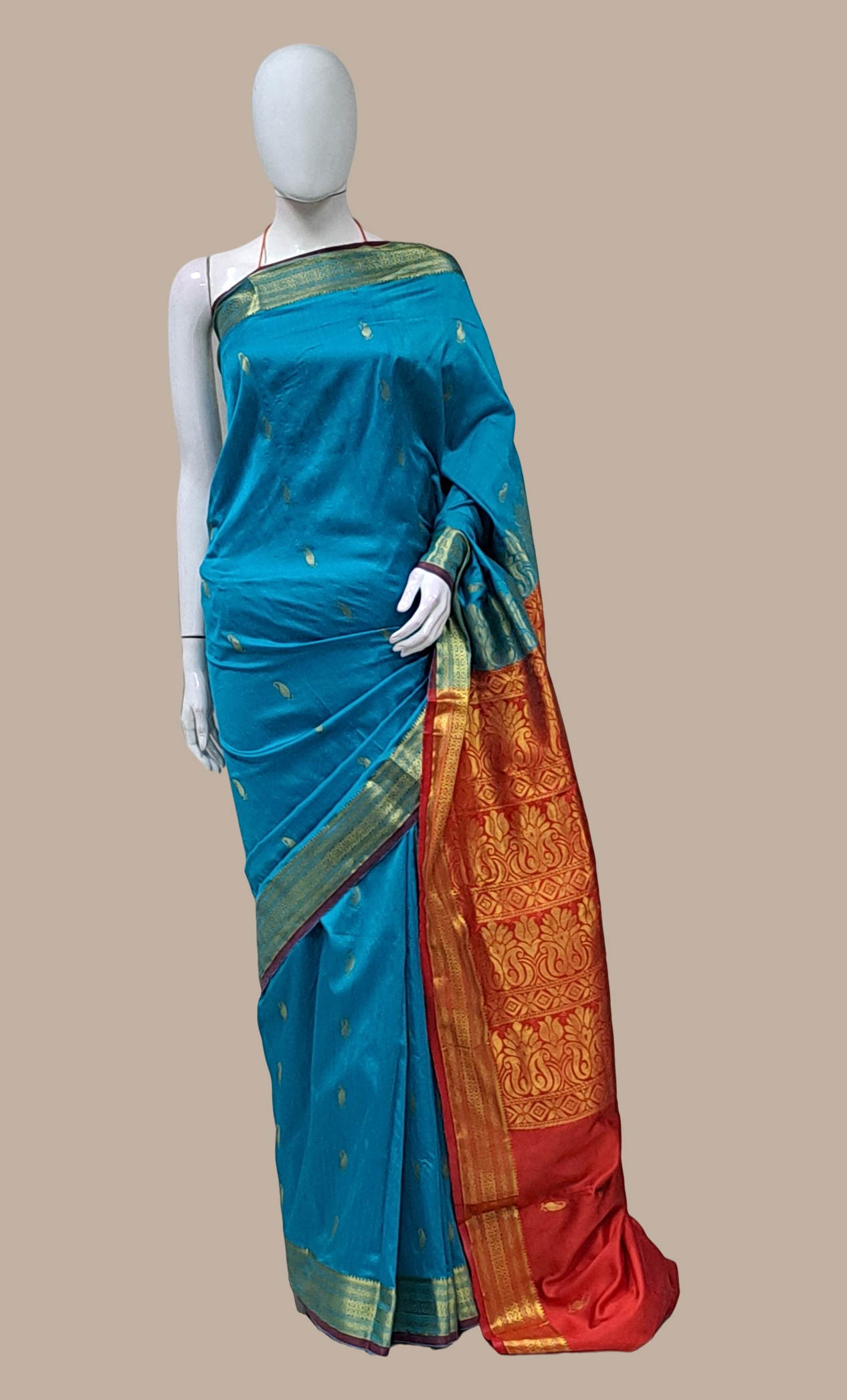 Turquoise Kanjivaram Sari