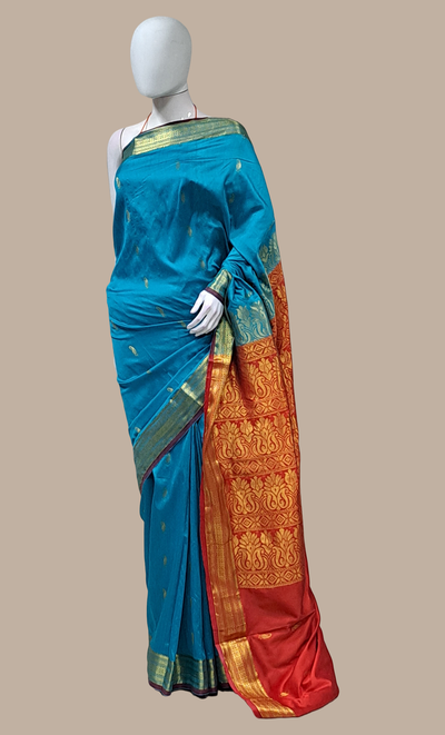 Turquoise Kanjivaram Sari