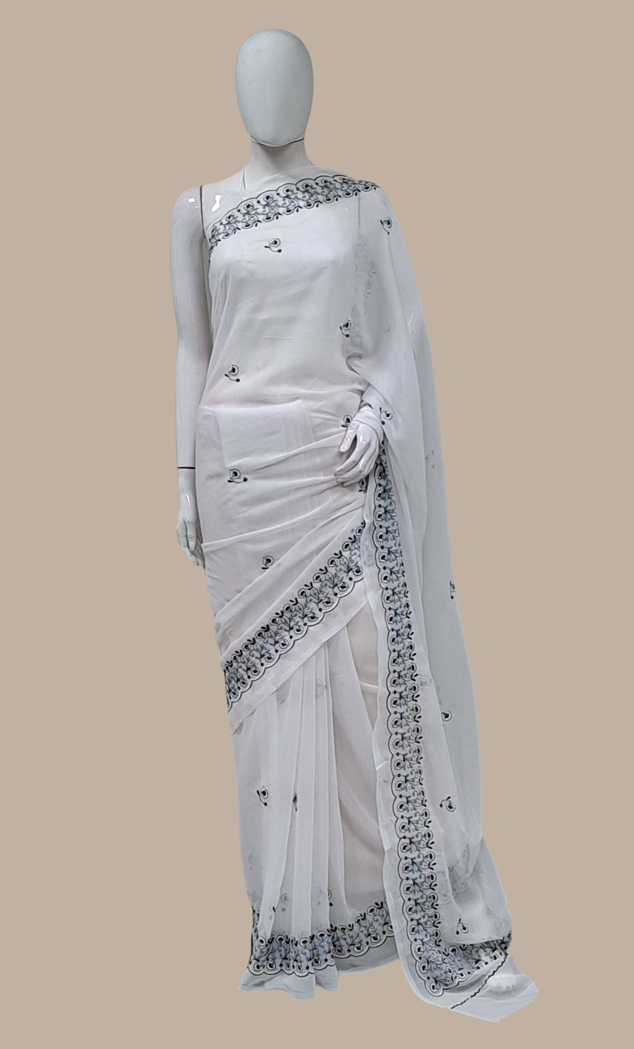 White Embroidered Sari