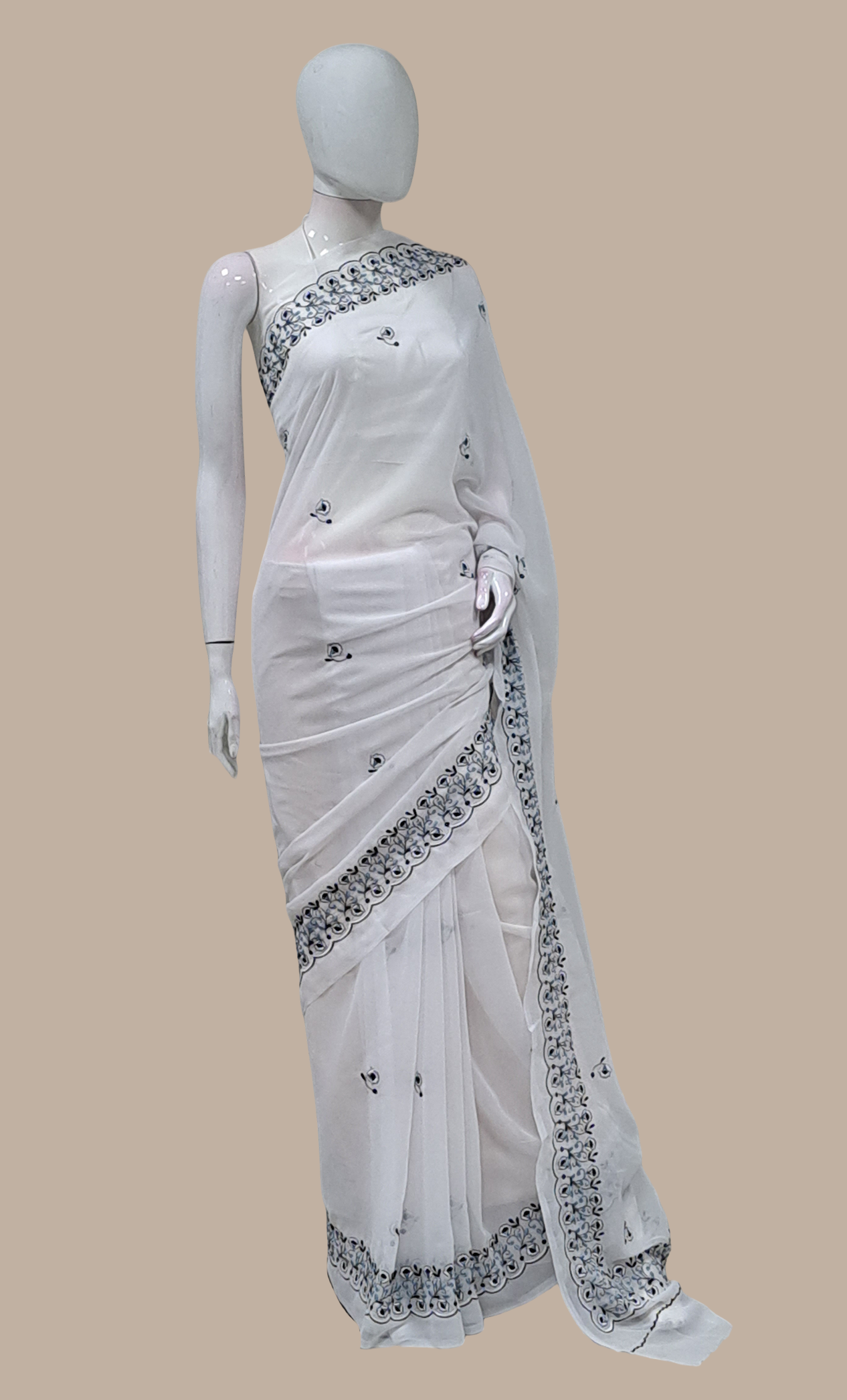 White Embroidered Sari