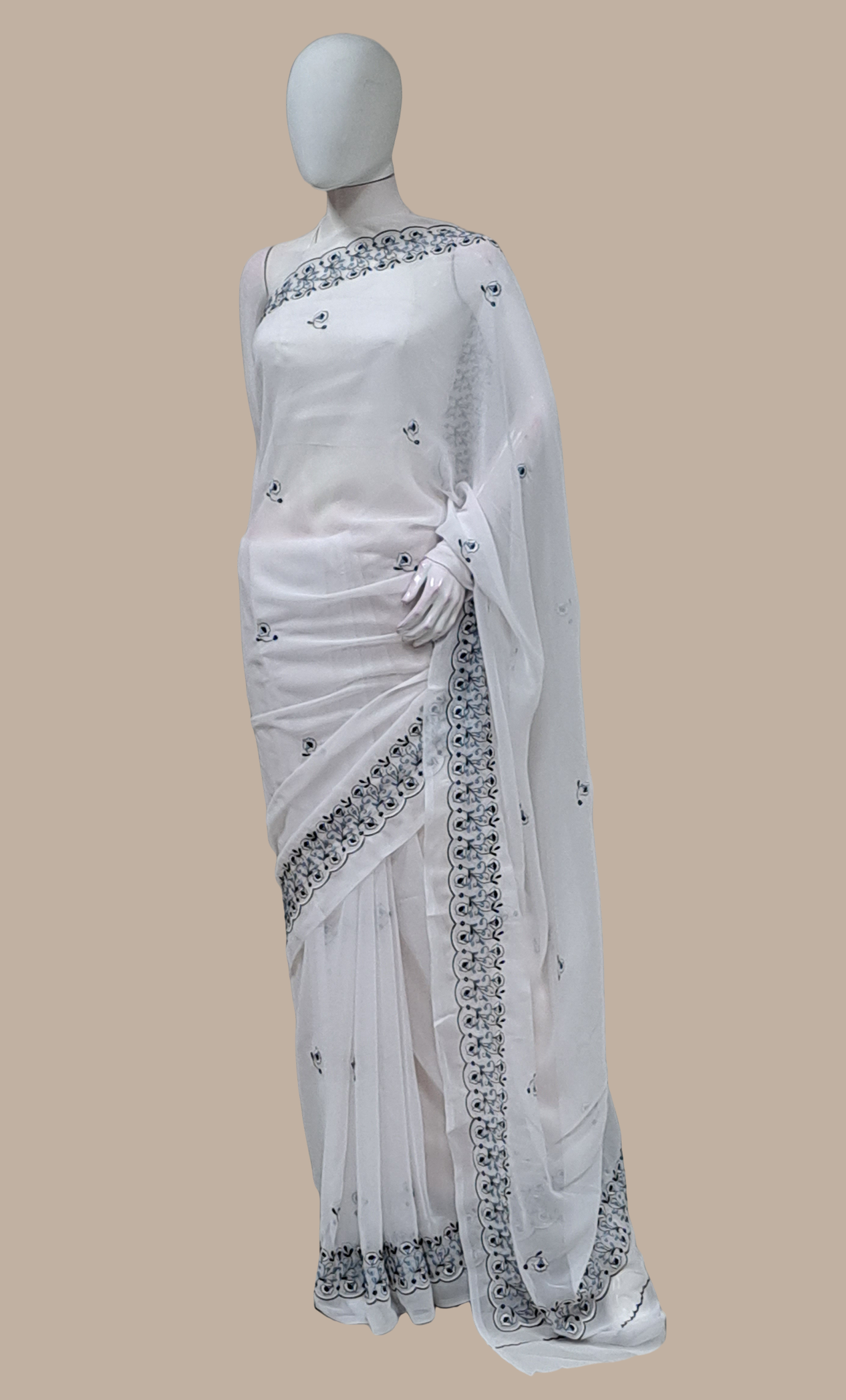 White Embroidered Sari