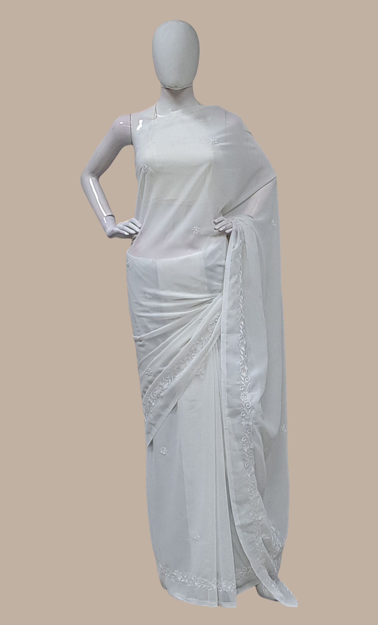 Off White Embroidered Sari