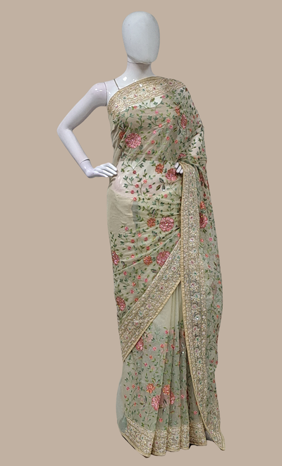 Biscuit Embroidered Sari