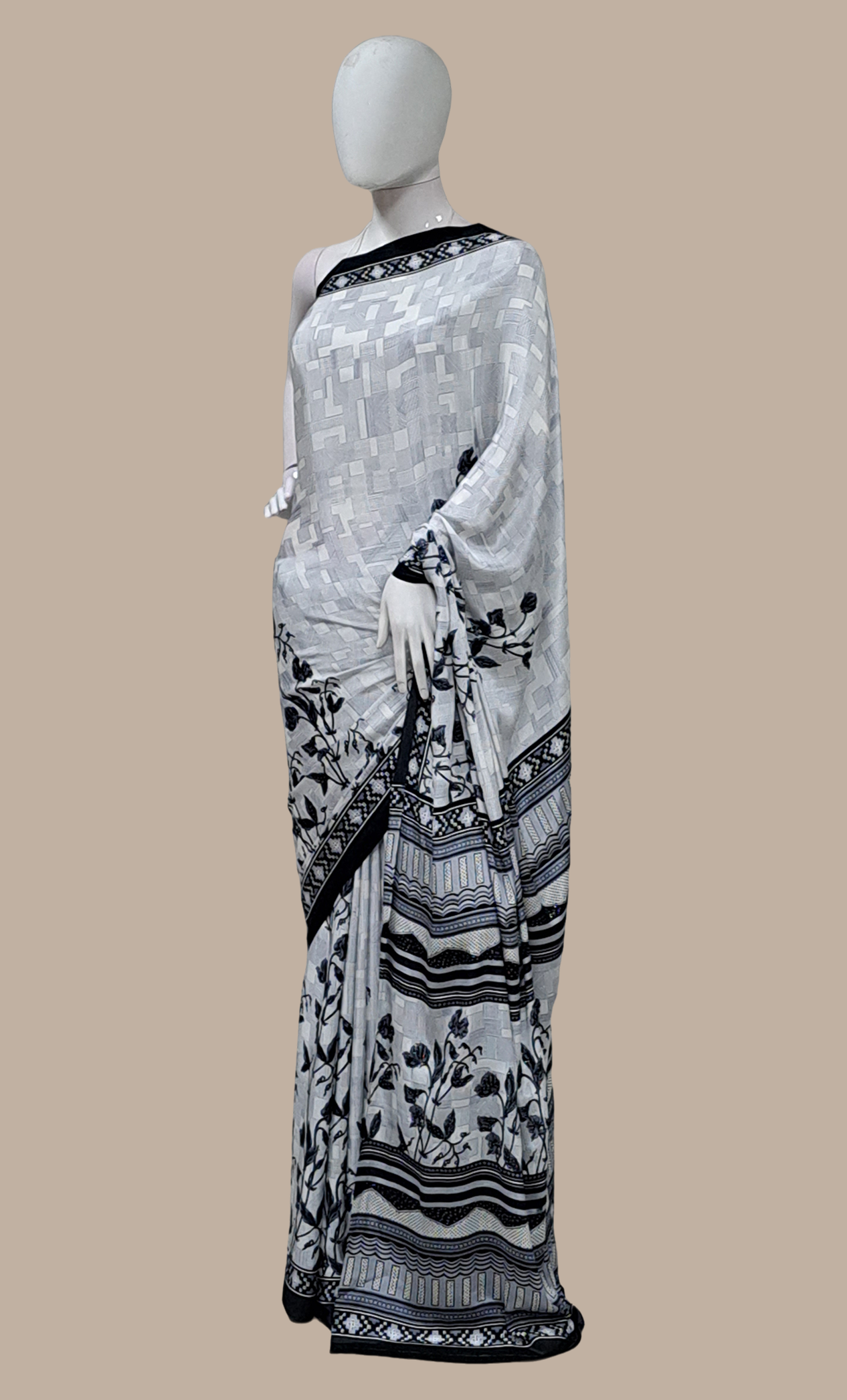 Black Floral Printed Sari