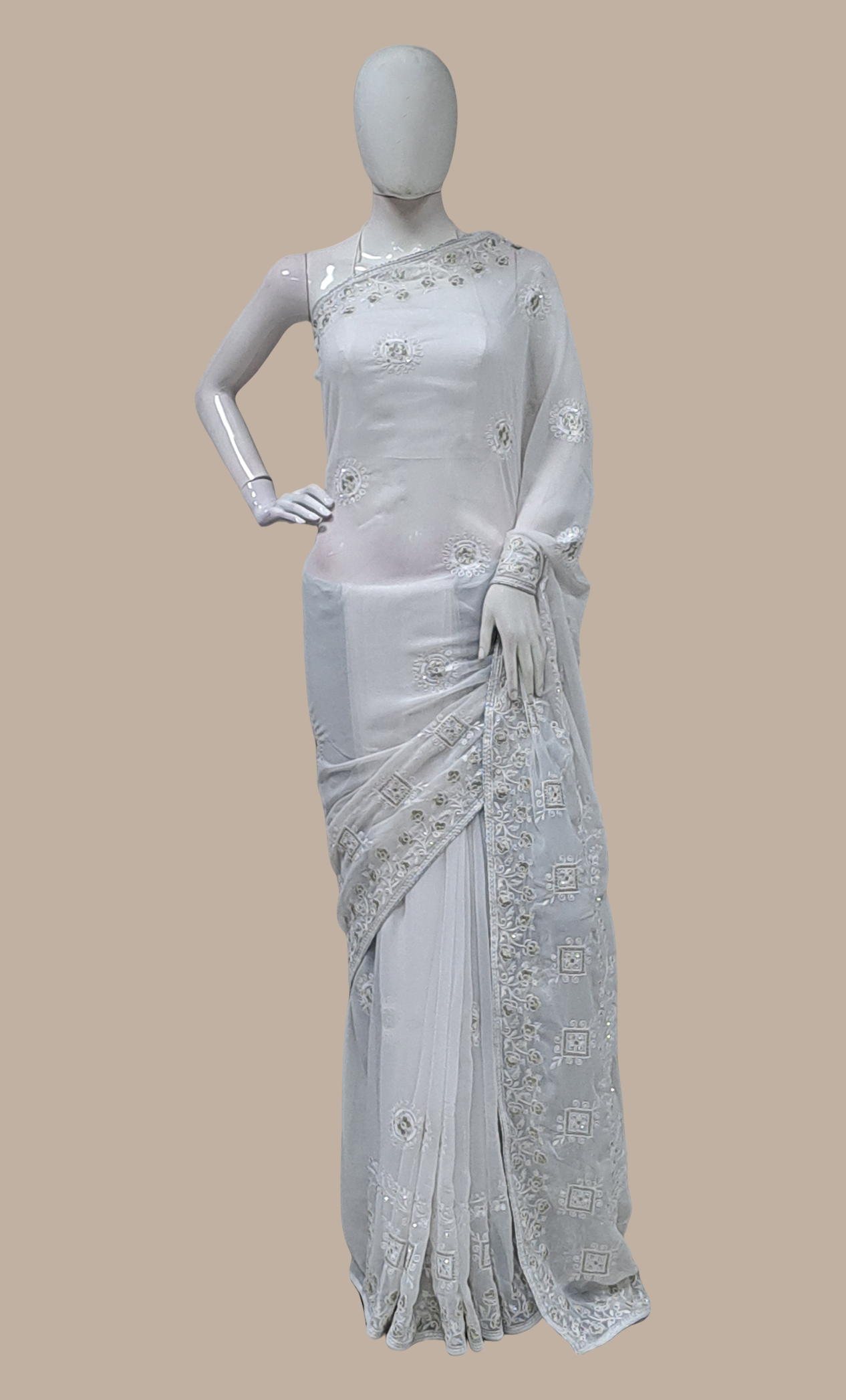 White Embroidered Sari