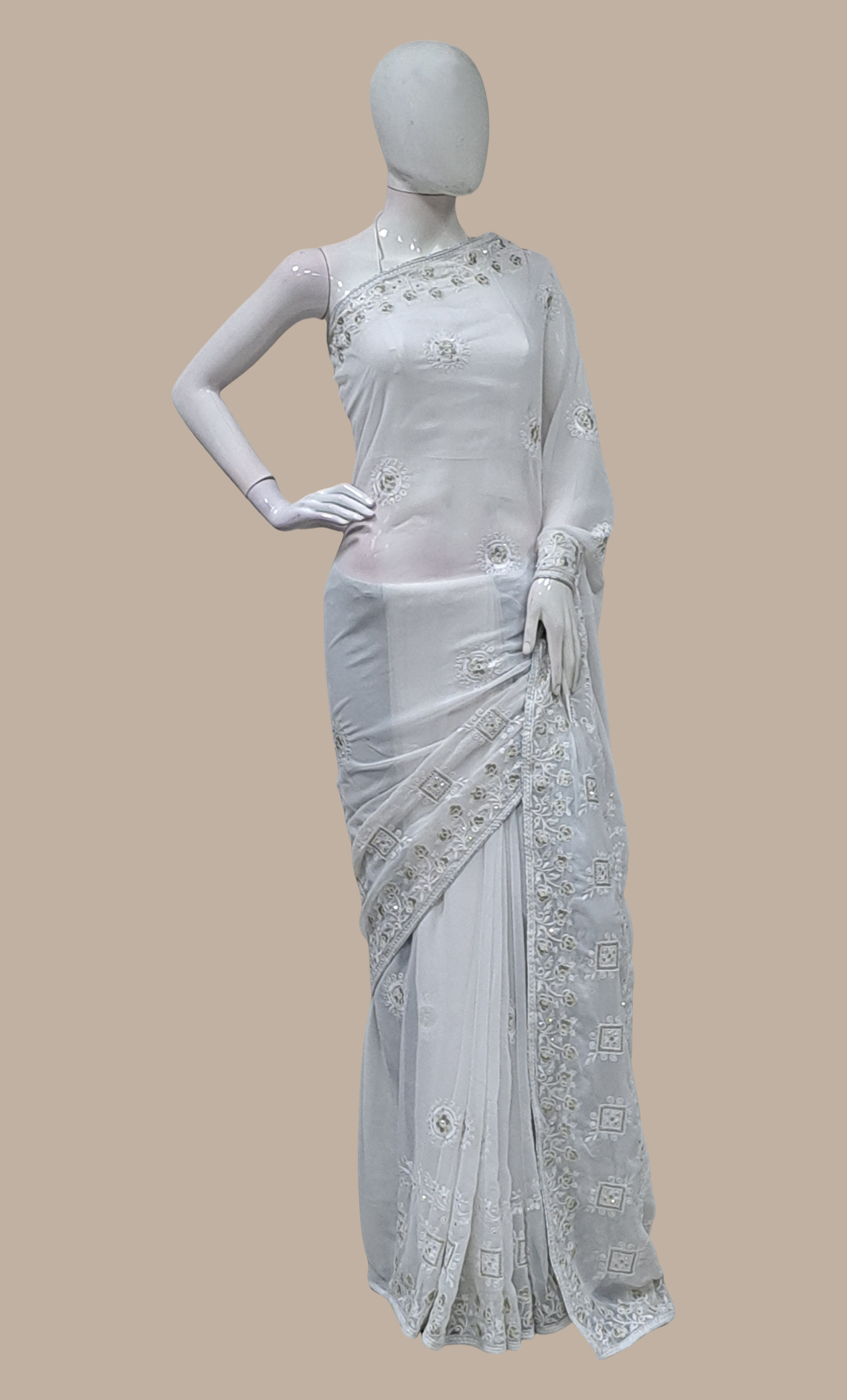 White Embroidered Sari