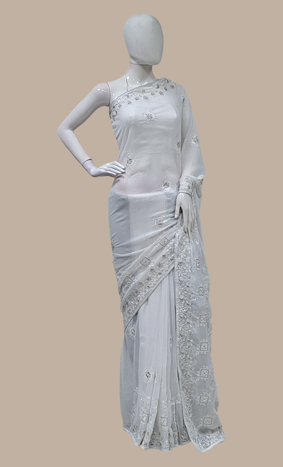 White Embroidered Sari