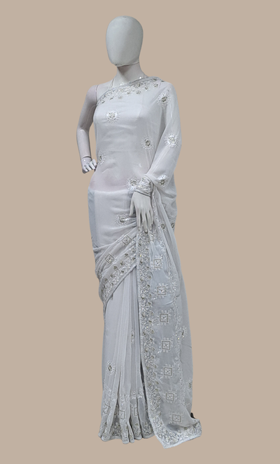 White Embroidered Sari