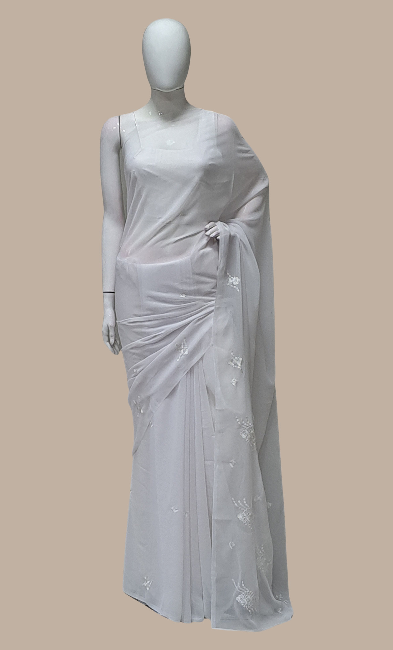 White Embroidered Sari