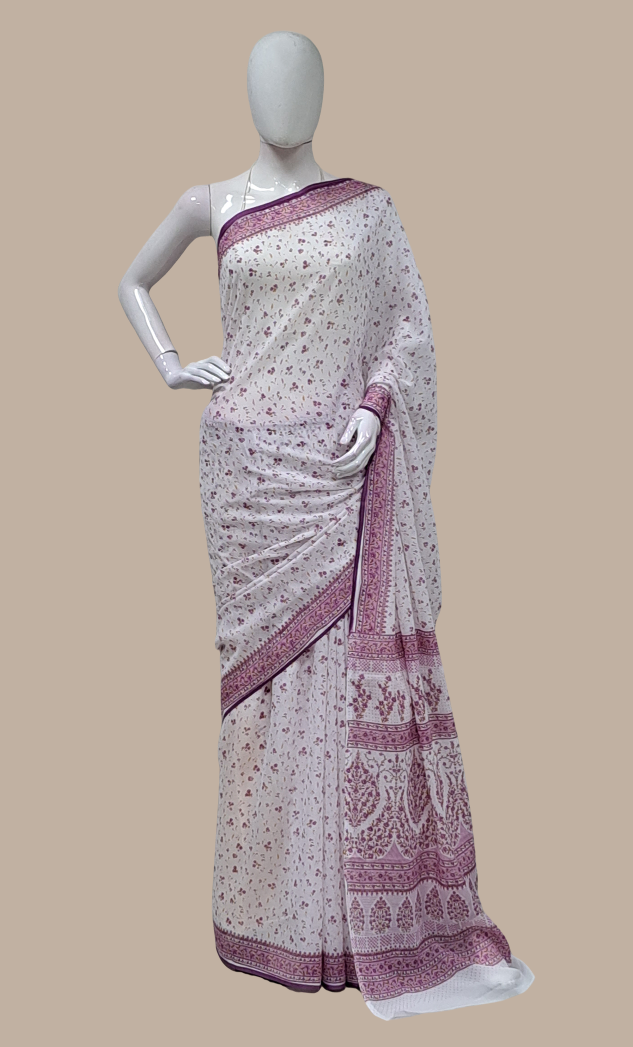 Deep Lavender Floral Printed Sari
