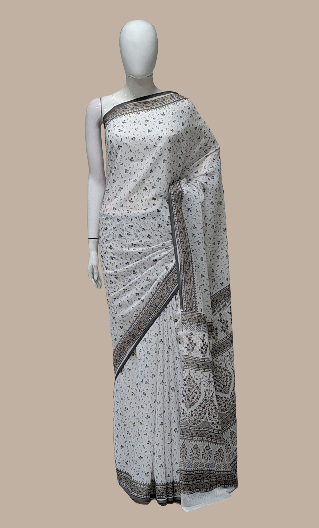 Deep Grey Floral Printed Sari