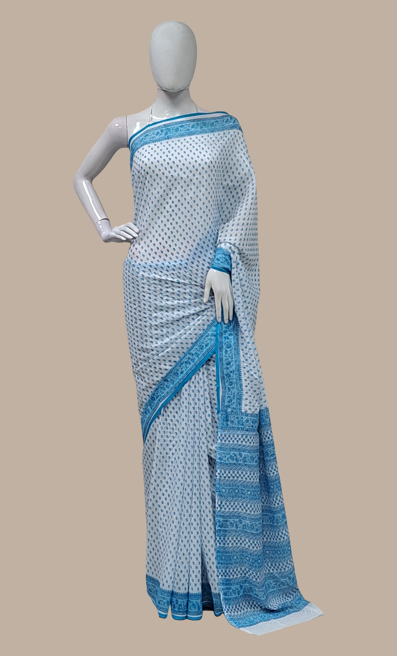 Blue Floral Printed Sari
