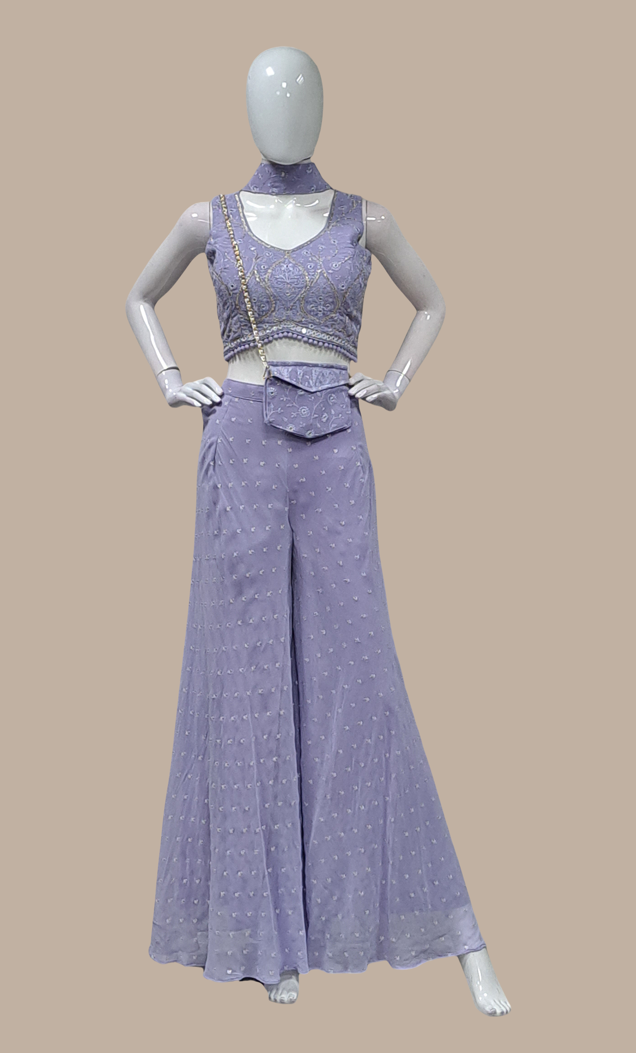 Soft Lavender Embroidered Palazzo Set