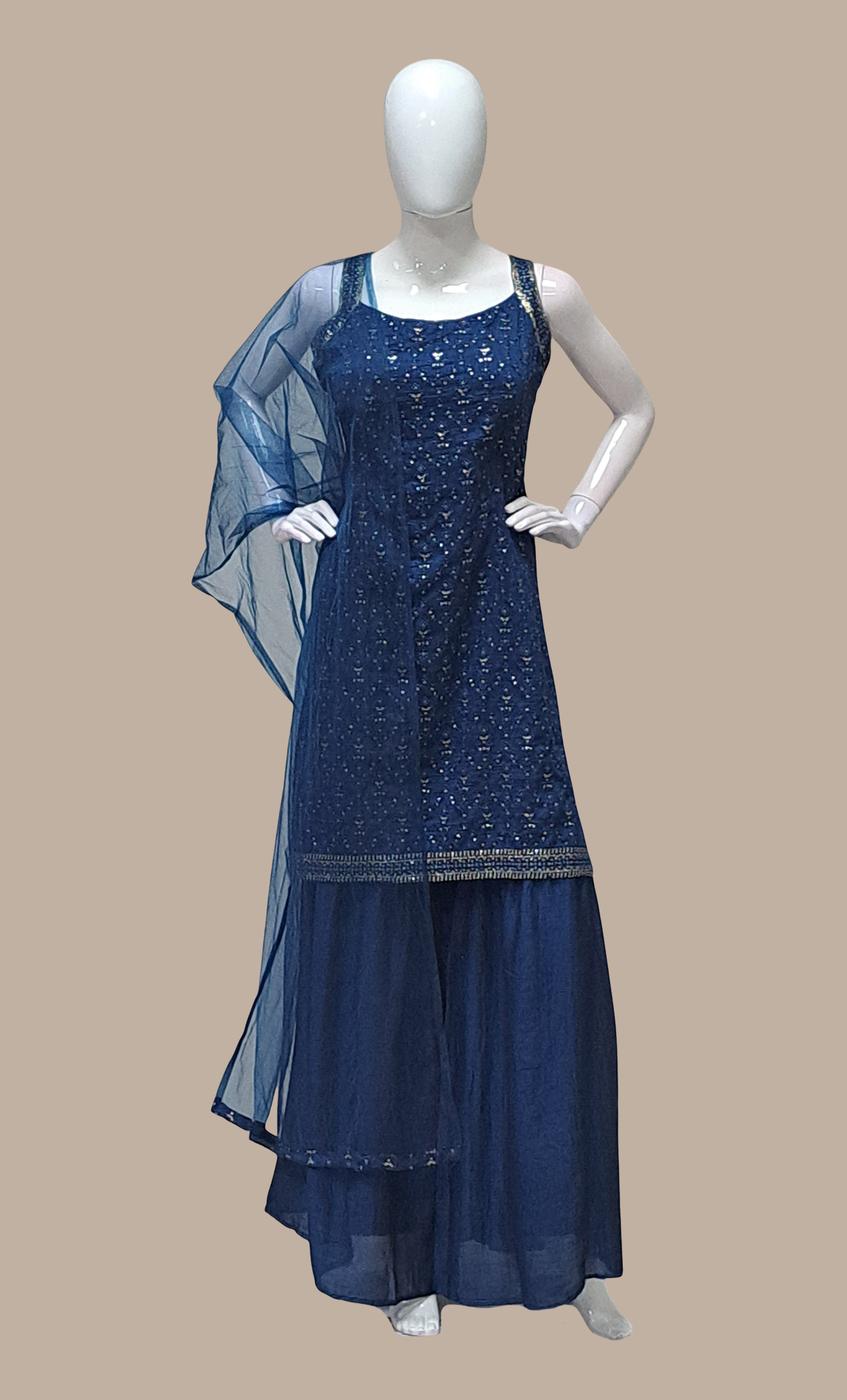 Midnight Blue Embroidered Palazzo Set