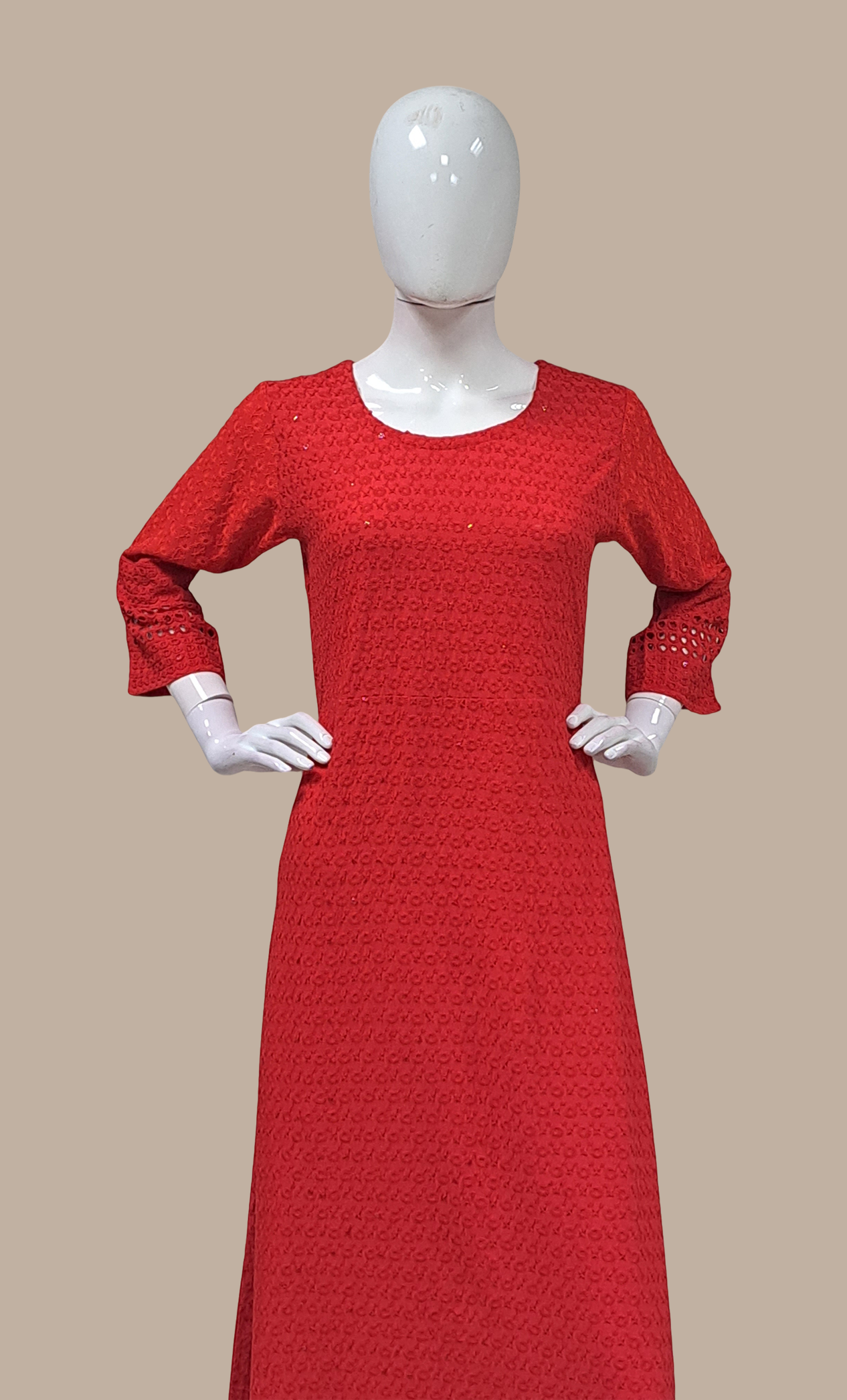 Deep Red Embroidered Kurti Dress