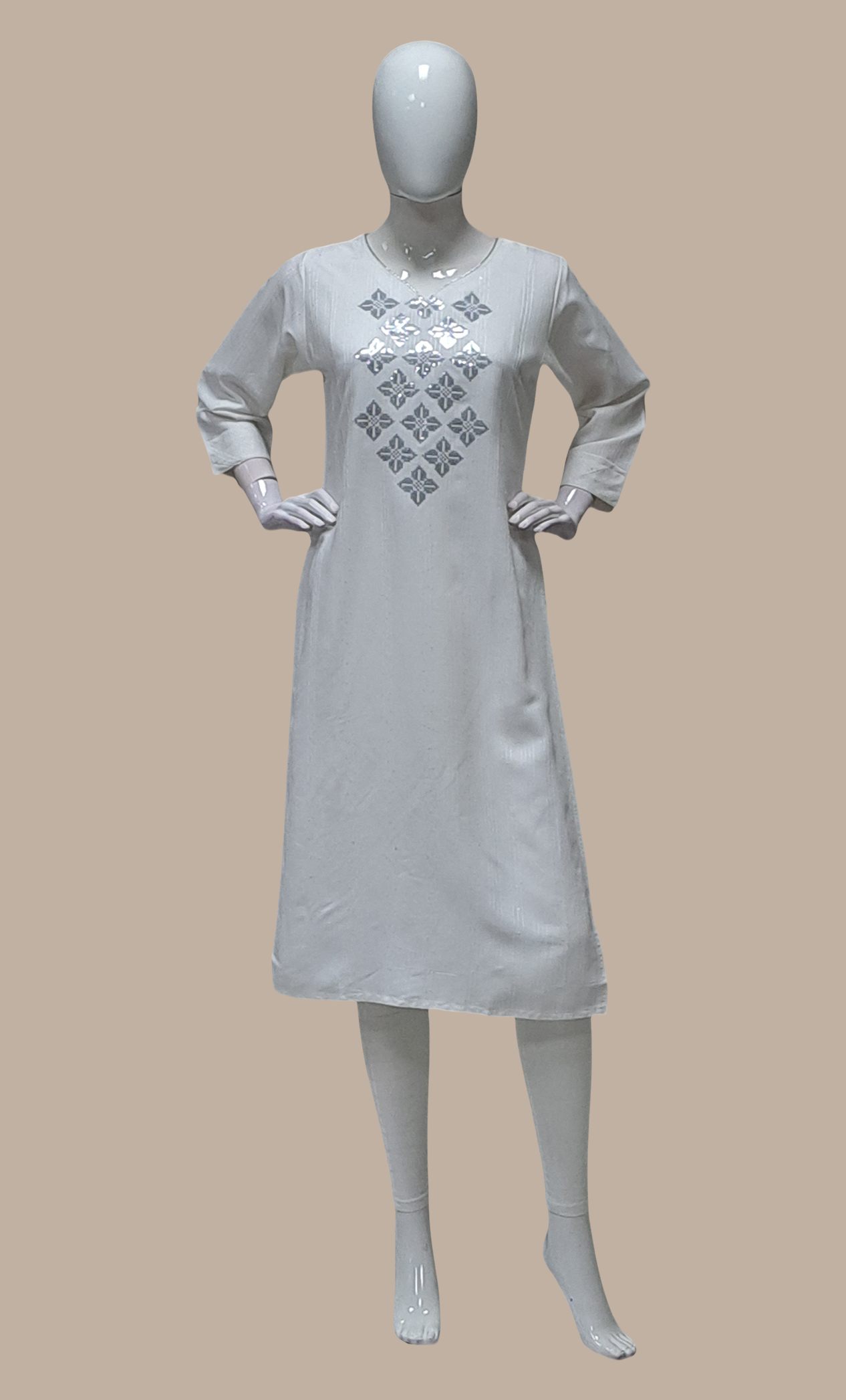 White Embroidered Kurti Top