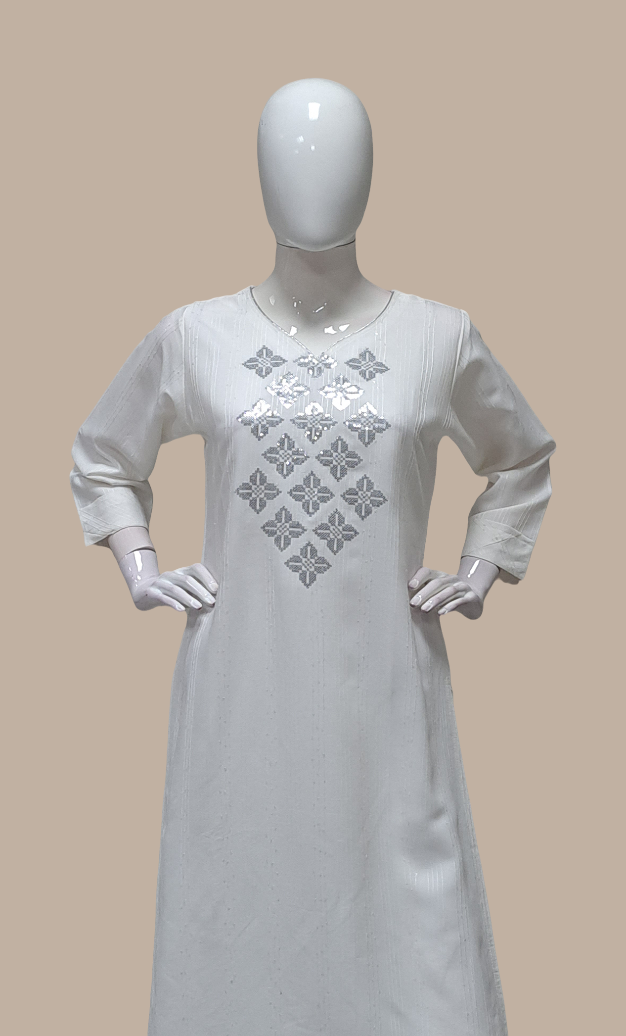 White Embroidered Kurti Top