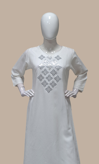 White Embroidered Kurti Top