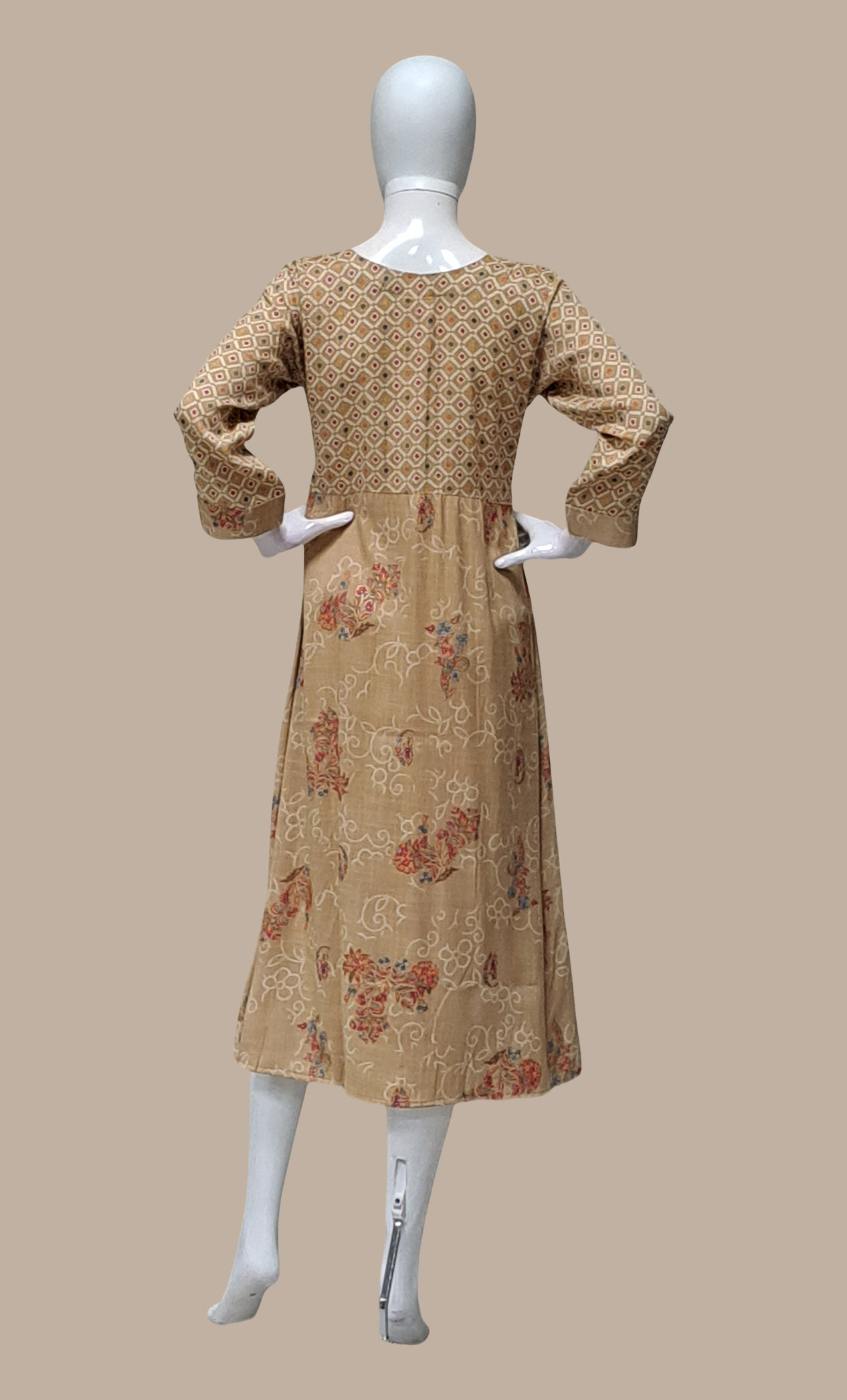 Deep Beige Bandhani Printed Kurti Dress