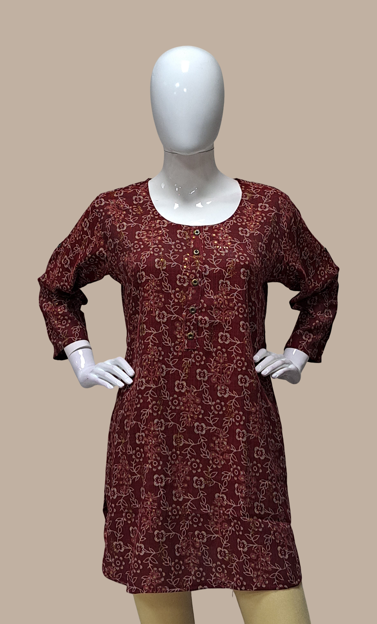 Maroon Printed Kurti Top