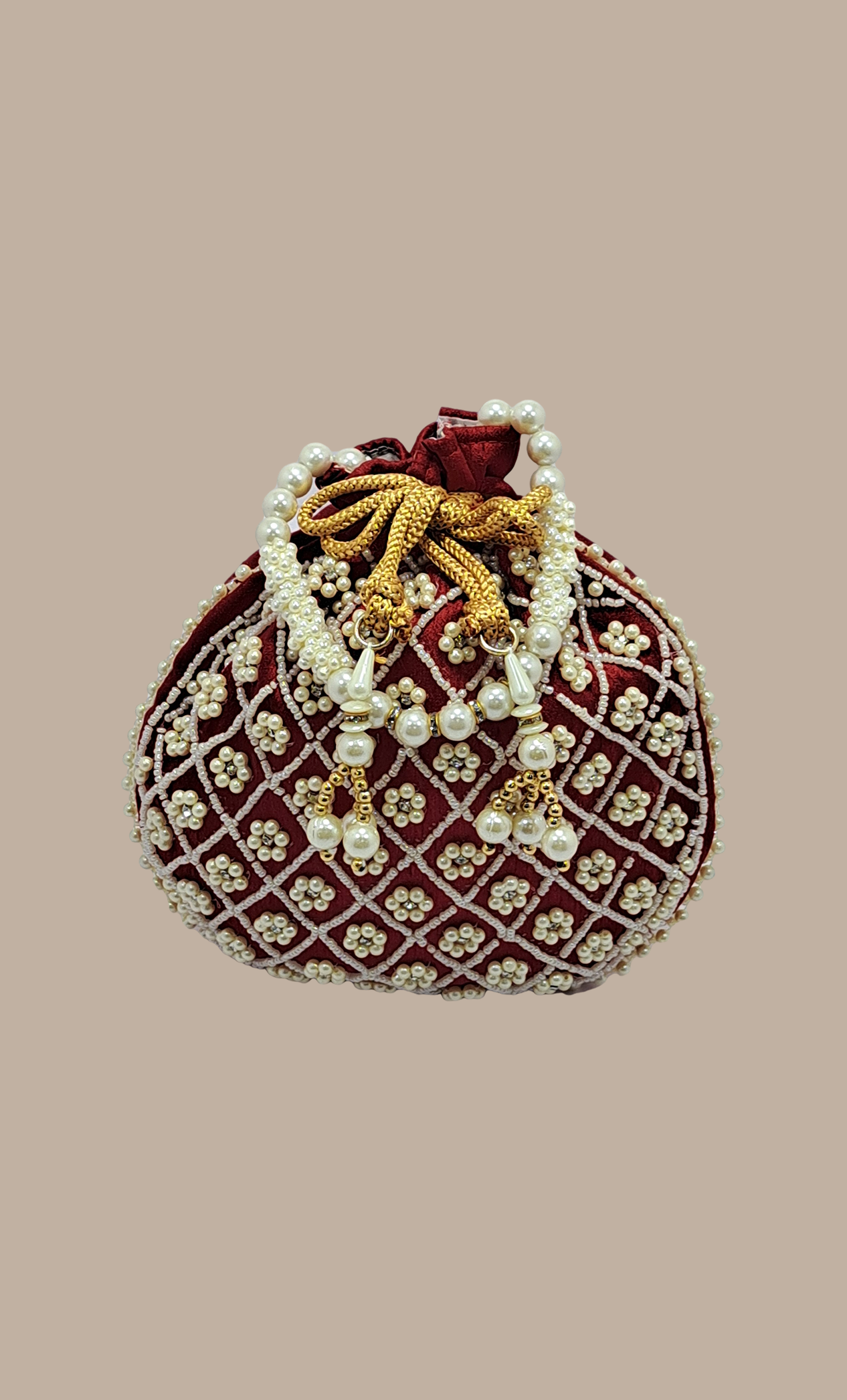 Maroon Pearl Embroidered Pouch Bag