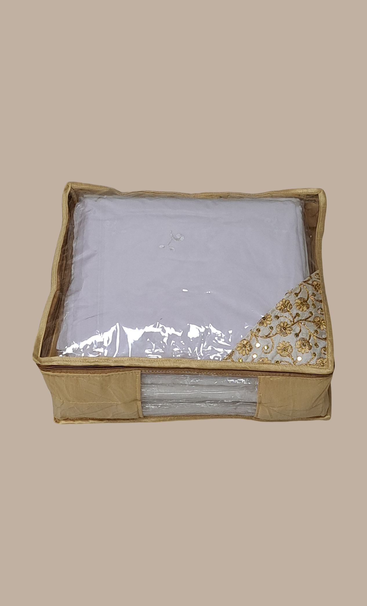 Beige Embroidered Sari Cover