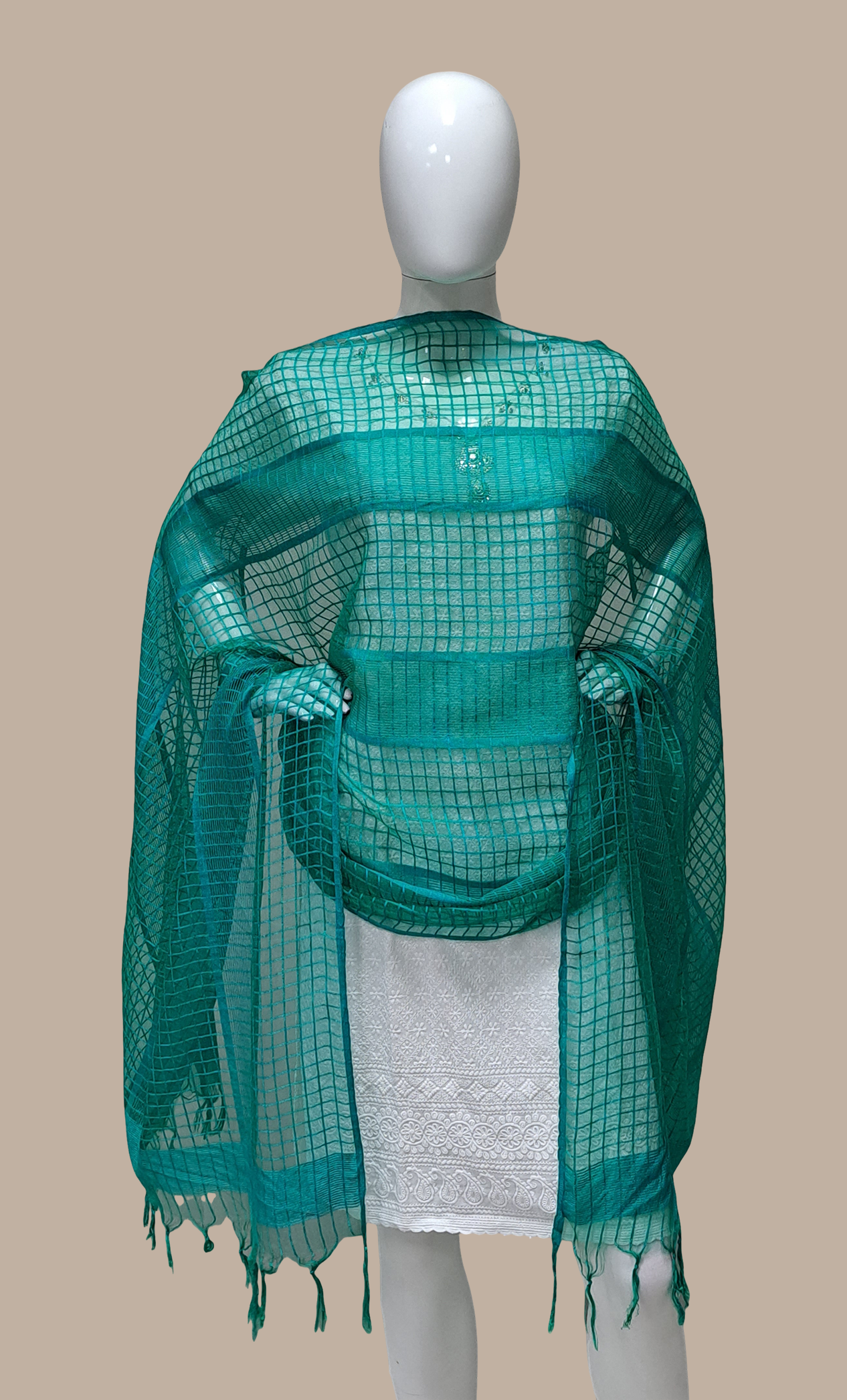 Teal Green Embroidered Dupatta