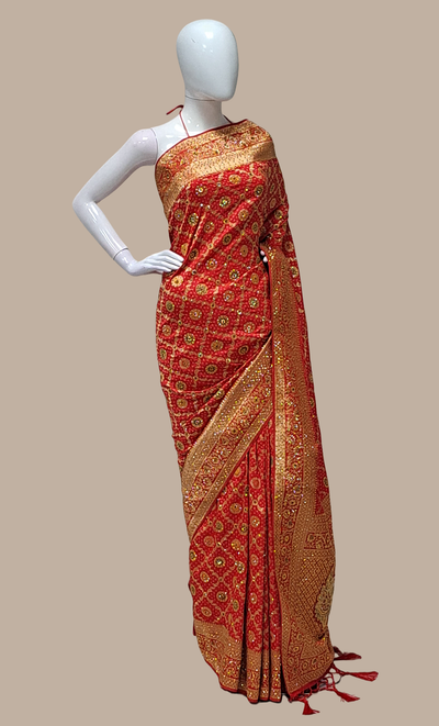 Red Embroidered Art Silk Sari