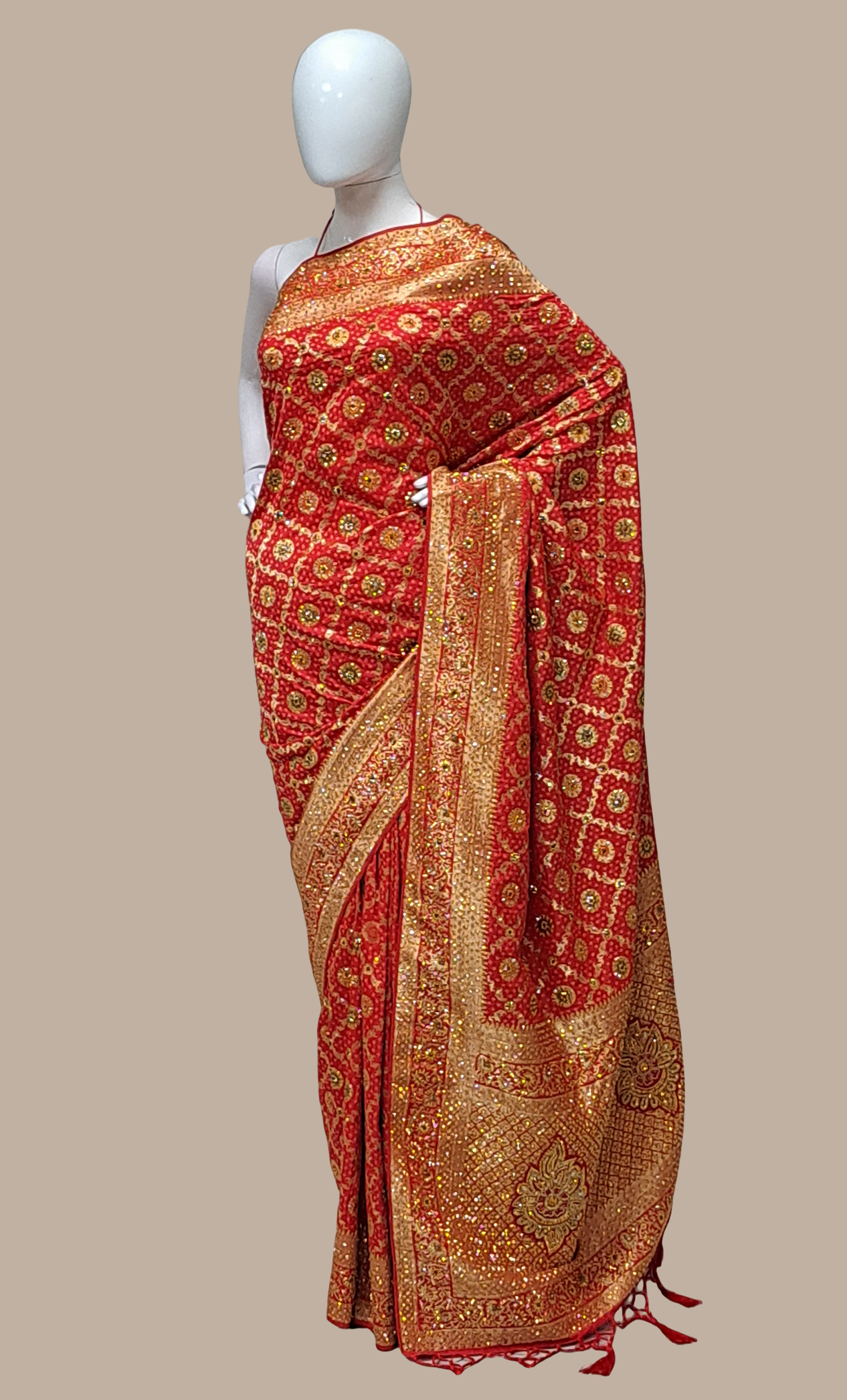 Red Embroidered Art Silk Sari