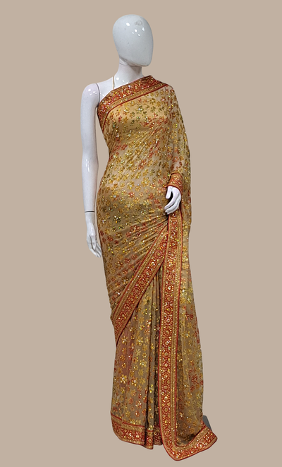 Almond Embroidered Sari