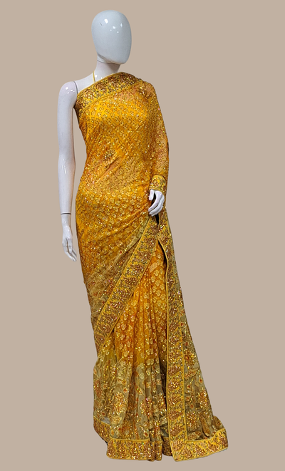 Mustard Yellow Embroidered Sari