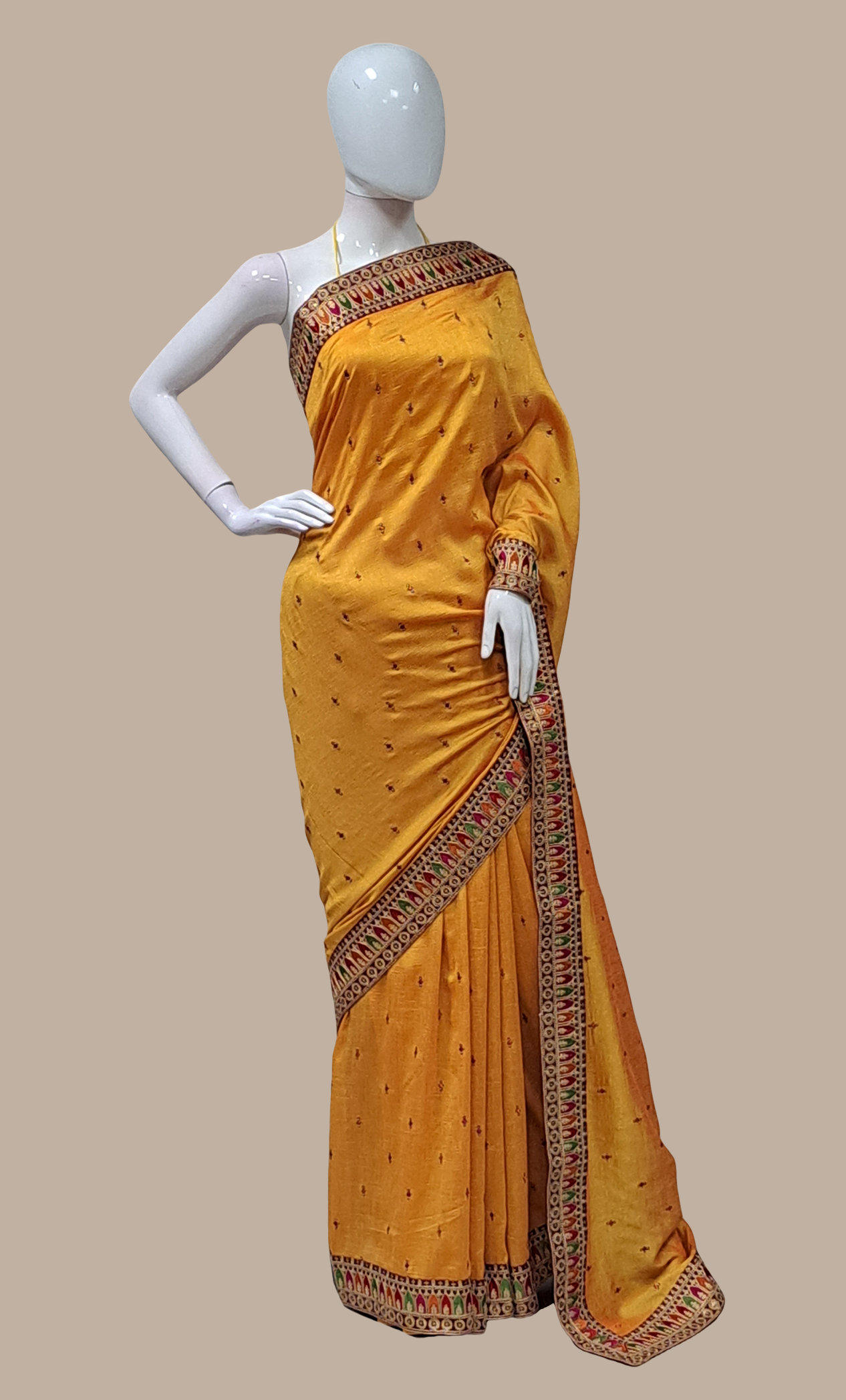 Mustard Embroidered Art Silk Sari