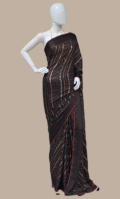 Dark Brown Bandhani Printed Sari