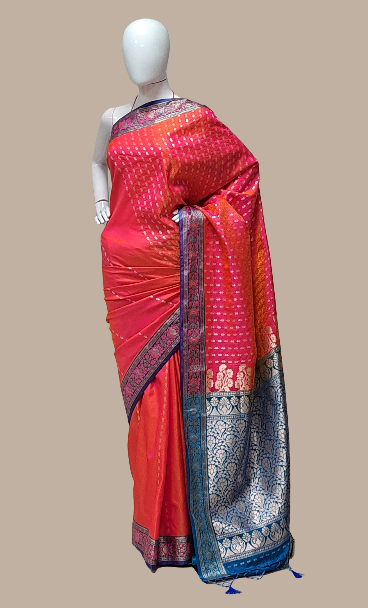 Cerise Woven Art Silk Kanji Sari