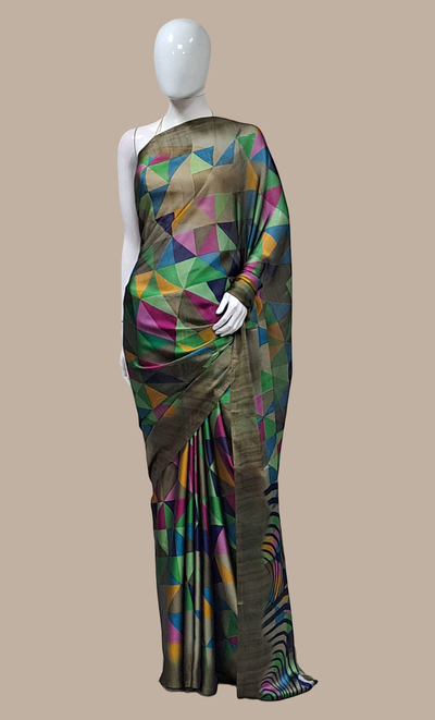 Deep Grey Printed Sari