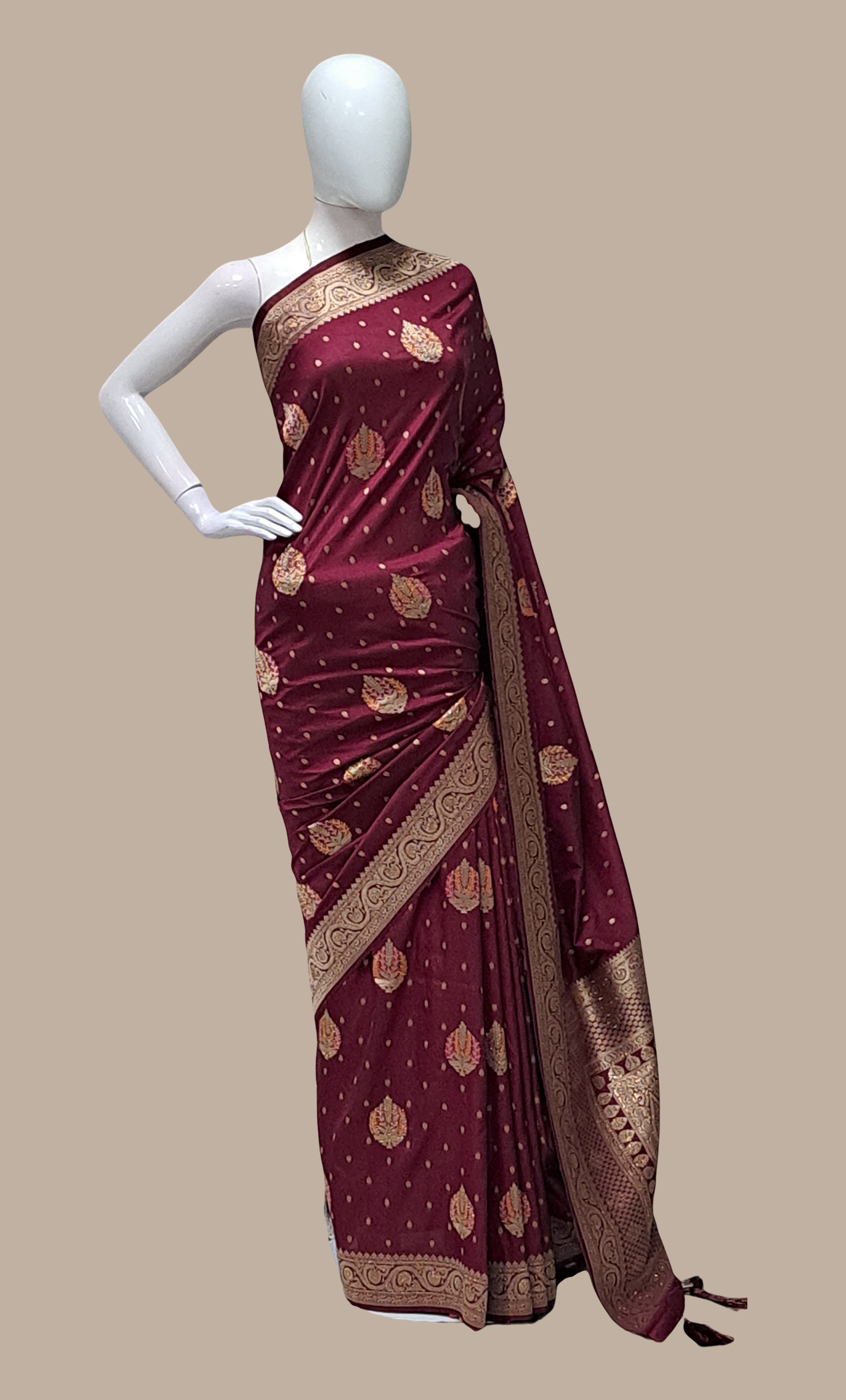 Deep Plum Embroidered Art Silk Sari