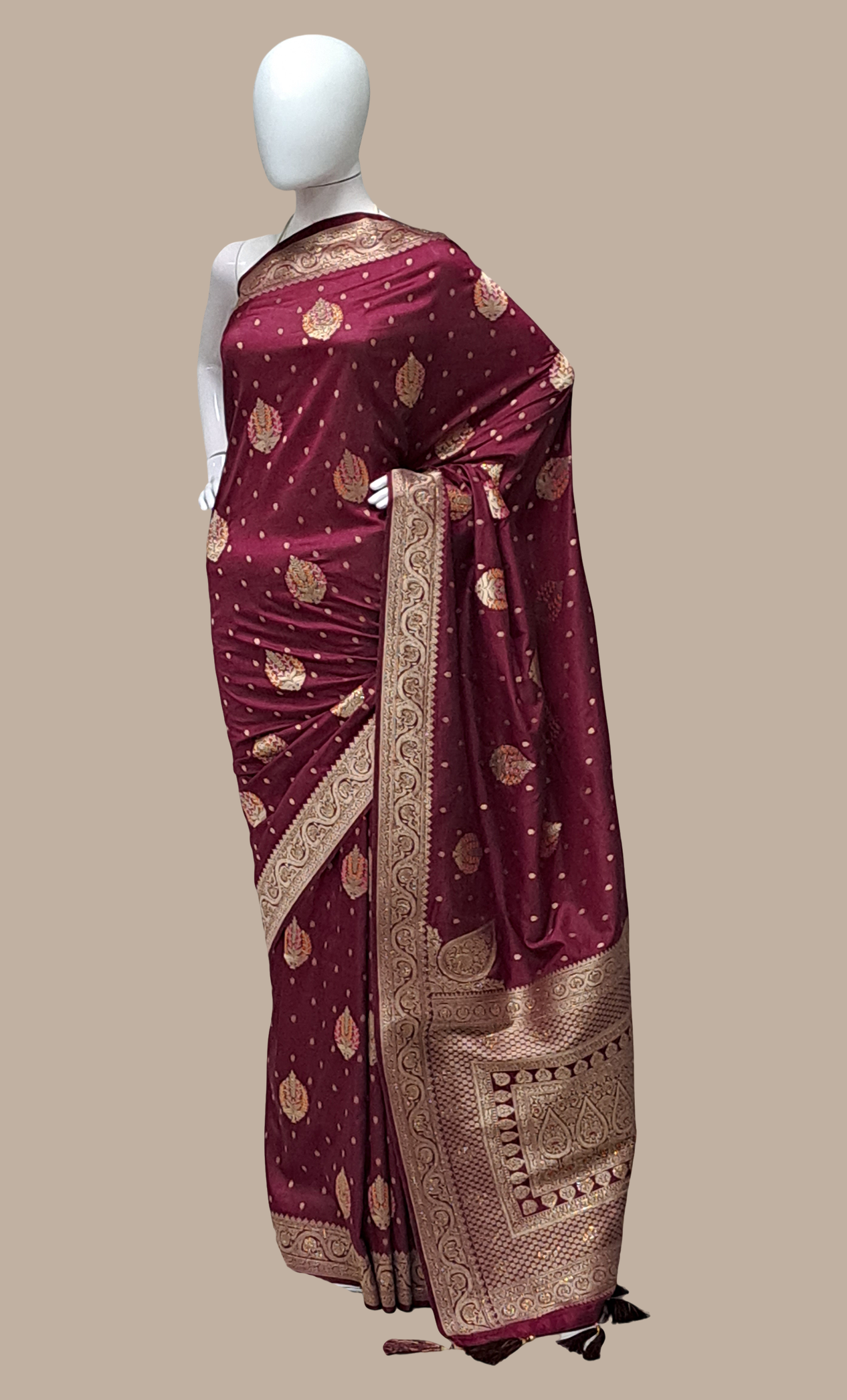 Deep Plum Embroidered Art Silk Sari
