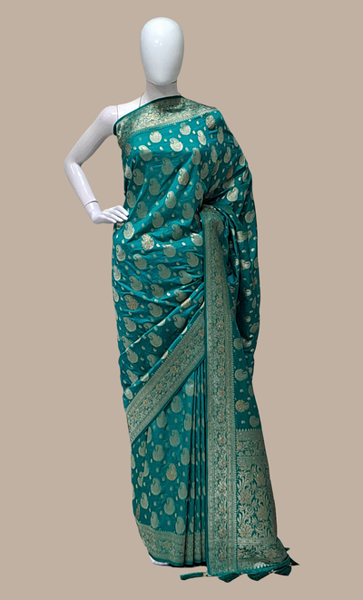 Teal Green Embroidered Art Silk Sari