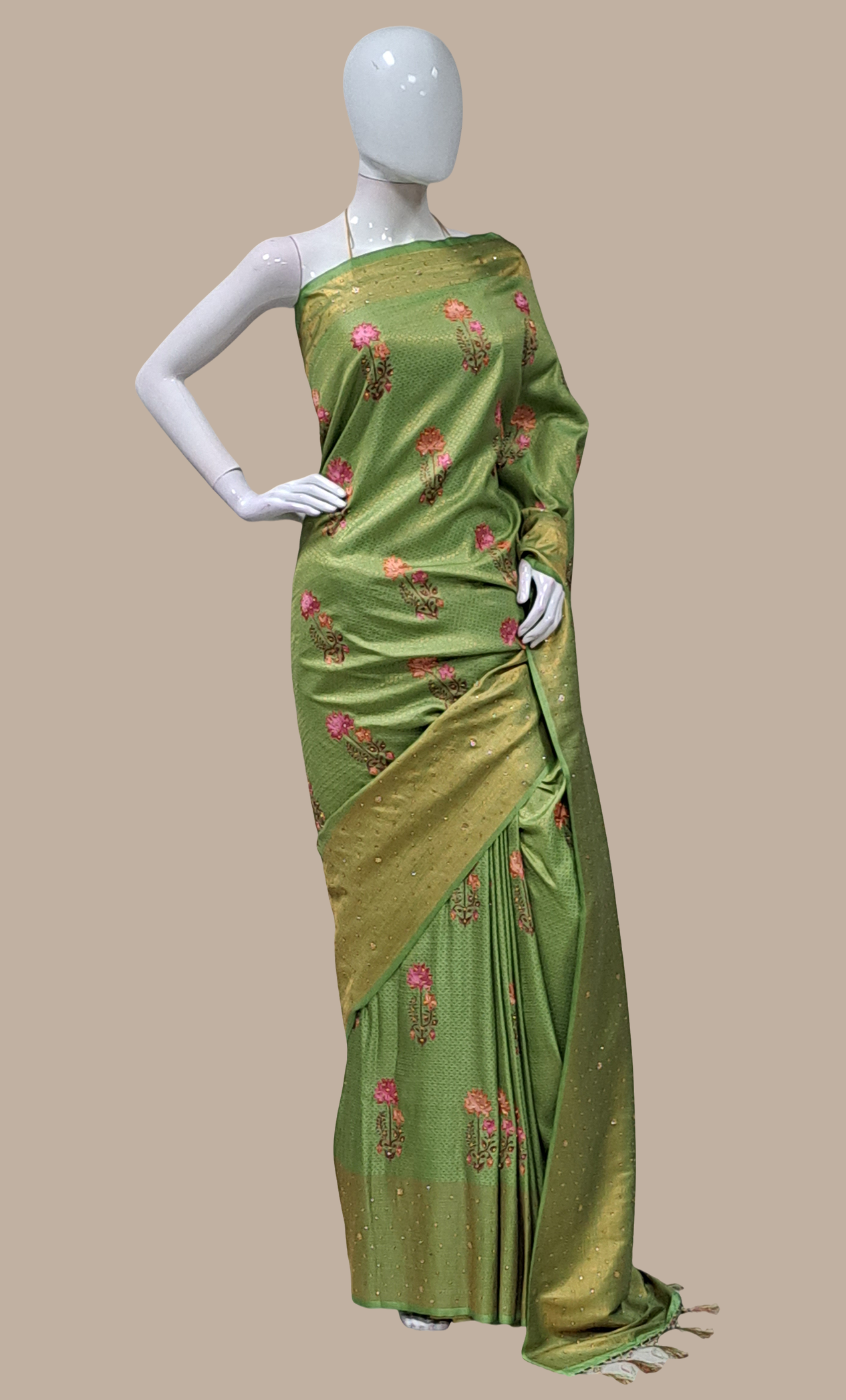 Mint Green Embroidered Art Silk Sari