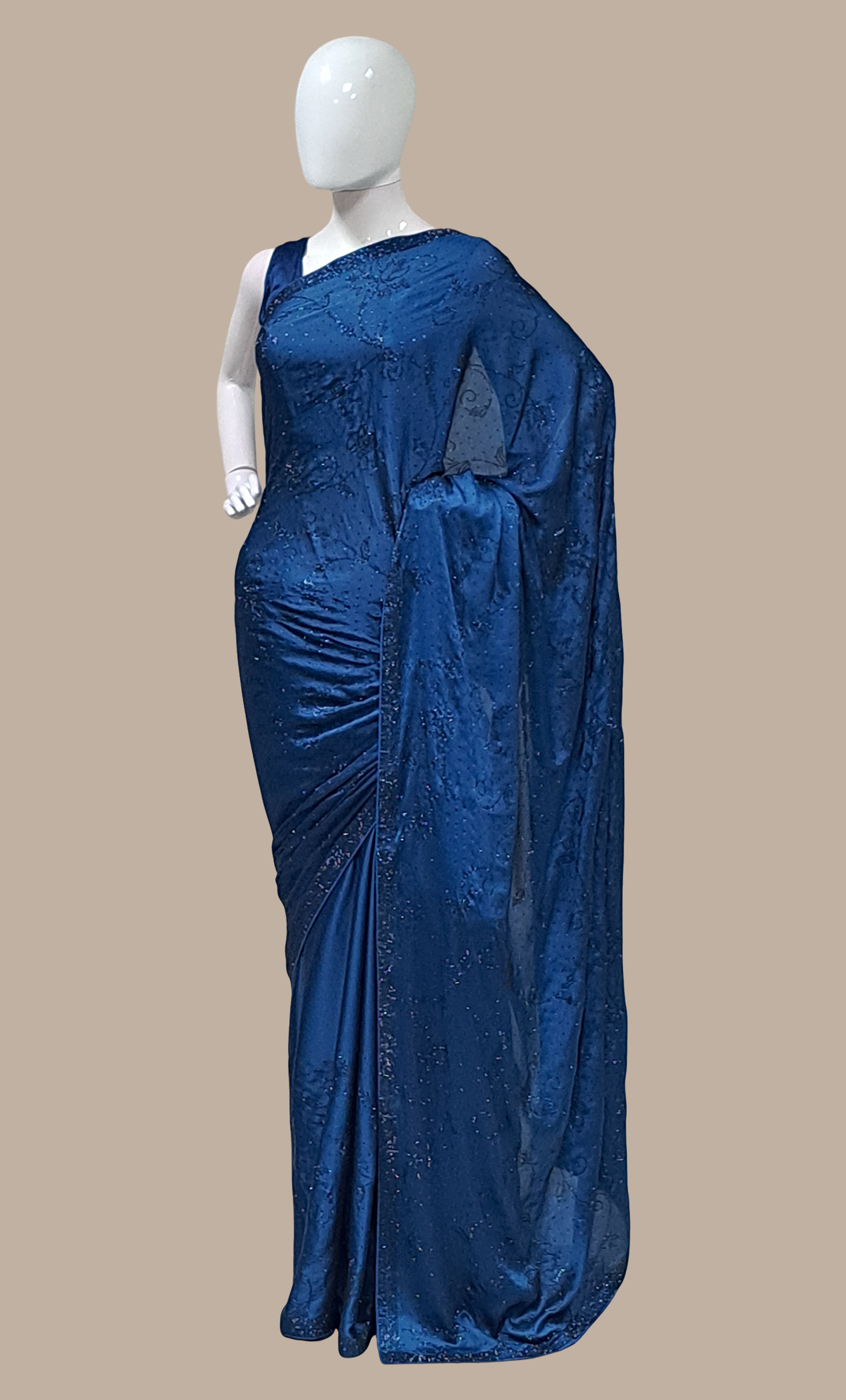 Teal Blue Embroidered Sari