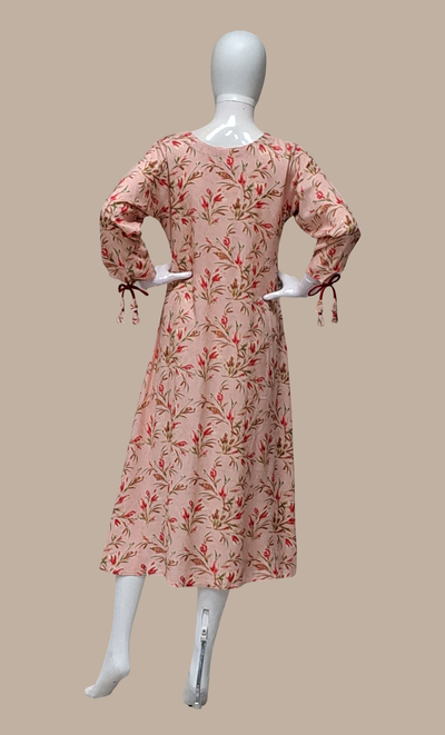 Soft Peach Printed Kurti Dress